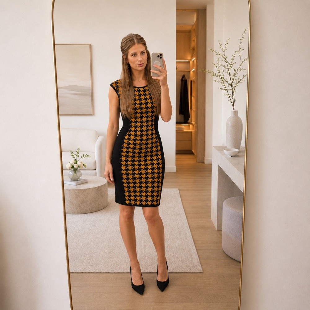 Michael Kors‎ Gold And Black Houndstooth Dress